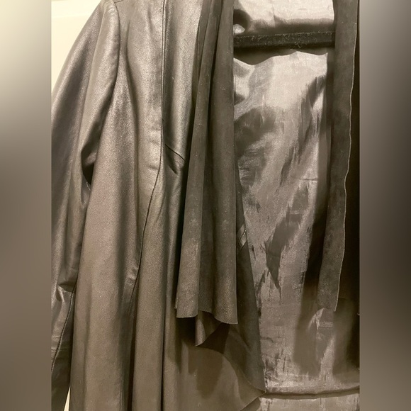 Aqua Draped Front Black Genuine Leather Jacket - Size Small - Picture 3 of 6